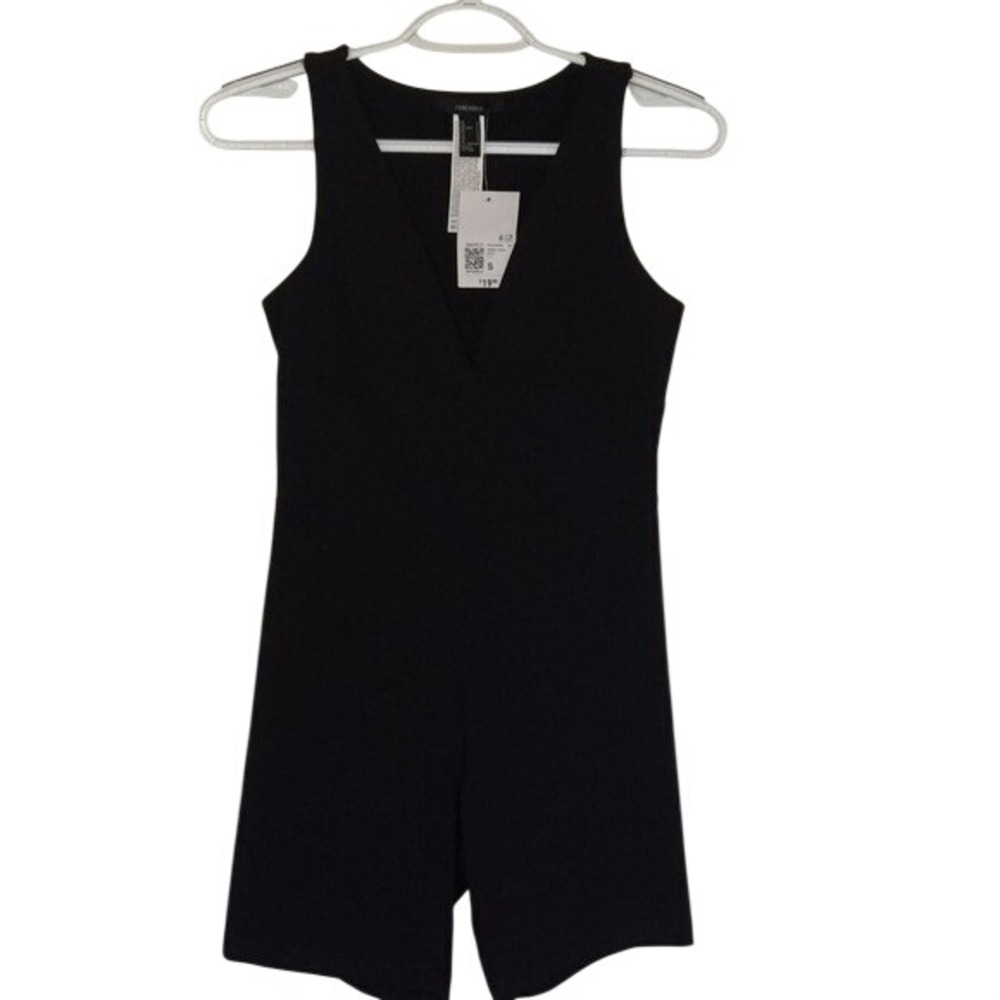 Forever 21 Romper Womens S Black New V-Neck Sleeveless Stretch Mini Jumpsuit